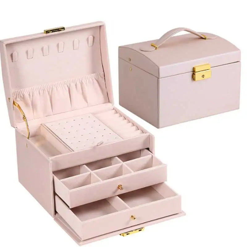 Boîte à Bijoux 3 Tiroirs en Cuir PU – Avec Serrure