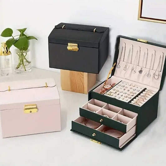 Boîte à Bijoux 3 Tiroirs en Cuir PU – Avec Serrure