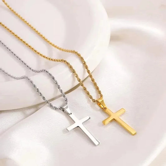Collier Croix Minimaliste en Acier Inoxydable – Finition Dorée Unisexe