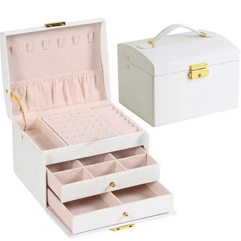 Boîte à Bijoux 3 Tiroirs en Cuir PU – Avec Serrure