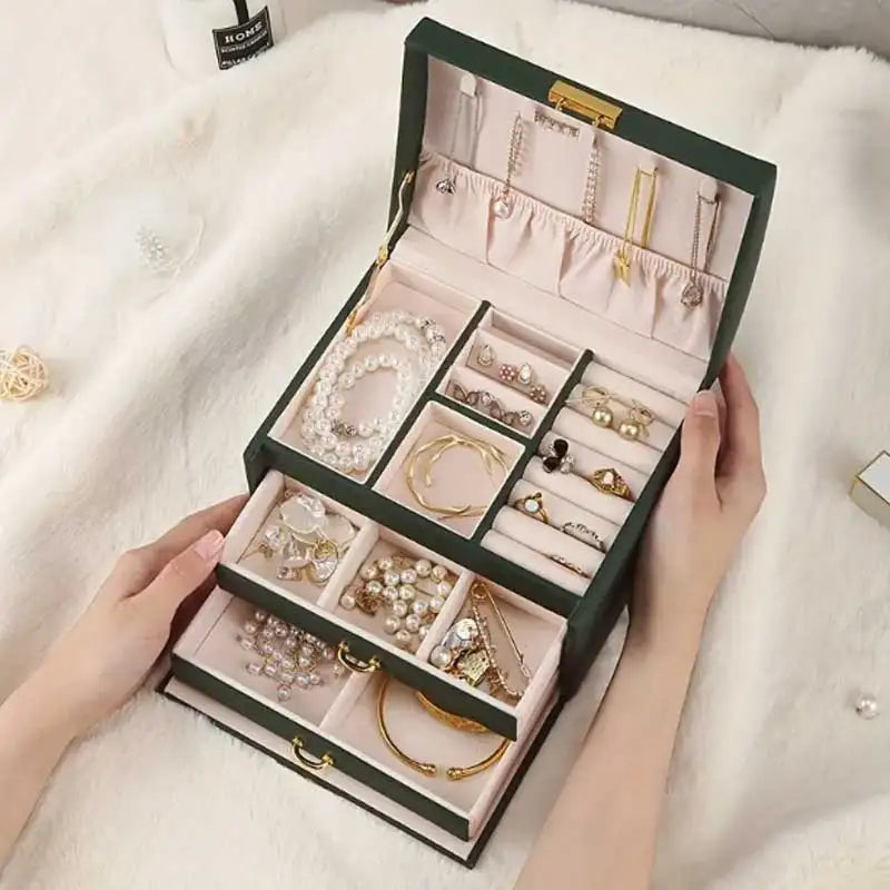 Boîte à Bijoux 3 Tiroirs en Cuir PU – Avec Serrure