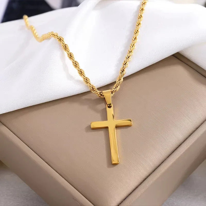 Collier Croix Minimaliste en Acier Inoxydable – Finition Dorée Unisexe