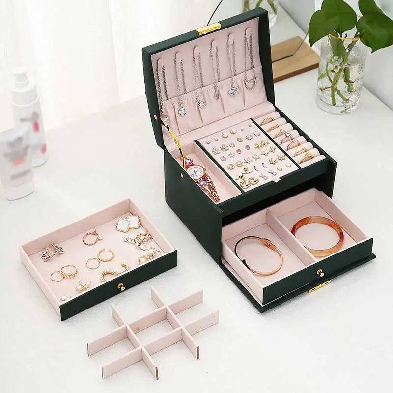 Boîte à Bijoux 3 Tiroirs en Cuir PU – Avec Serrure