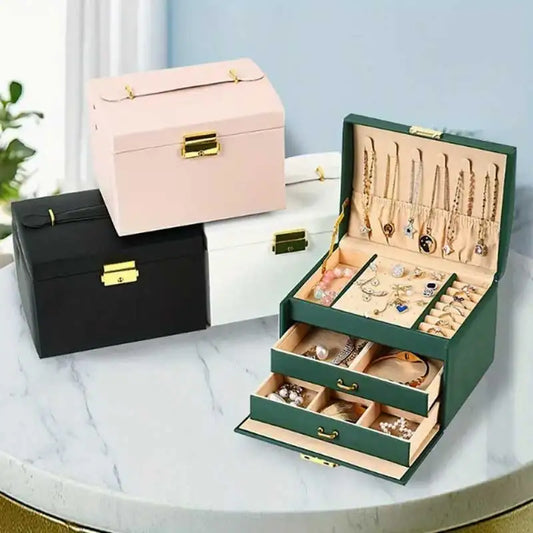 Boîte à Bijoux 3 Tiroirs en Cuir PU – Avec Serrure