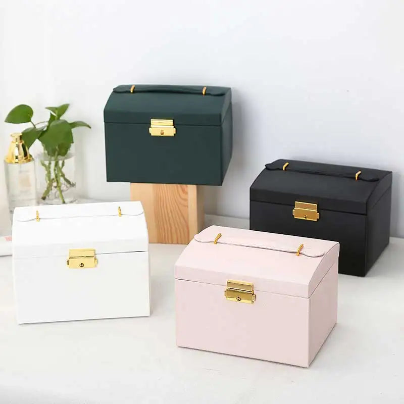 Boîte à Bijoux 3 Tiroirs en Cuir PU – Avec Serrure