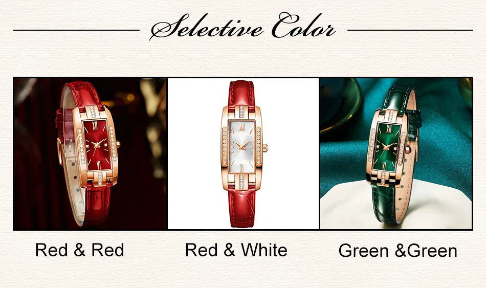 Montre Femme Élégante – Cadran Carré Vert & Bracelet en Cuir