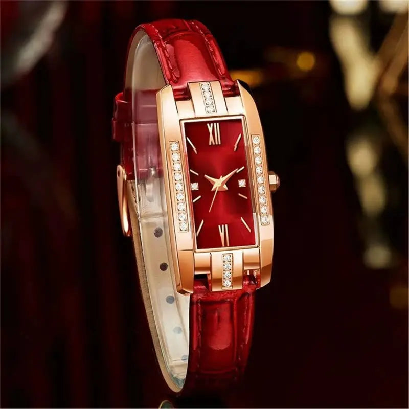 Montre Femme Élégante – Cadran Carré Vert & Bracelet en Cuir
