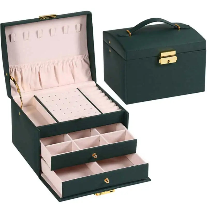 Boîte à Bijoux 3 Tiroirs en Cuir PU – Avec Serrure