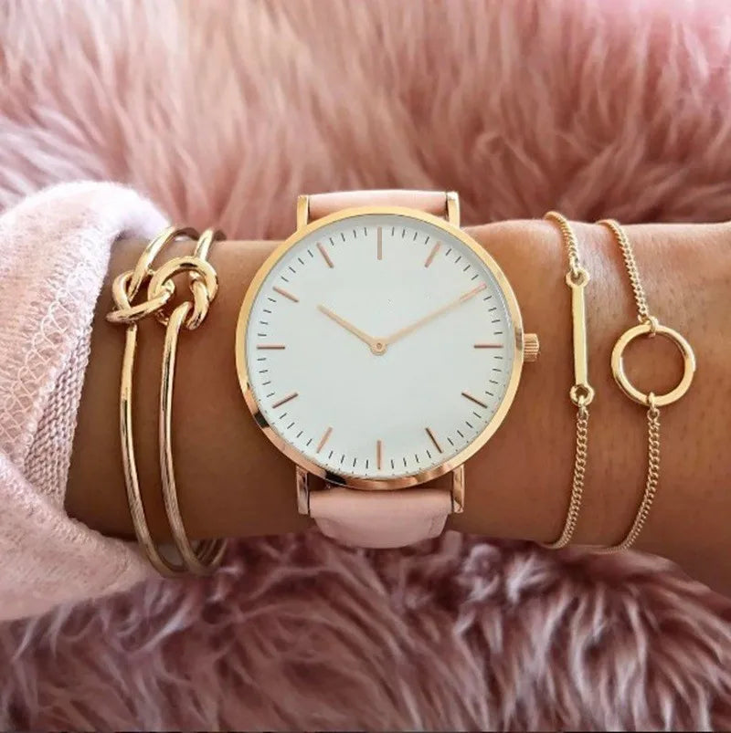Montre Femme Luxe Or Rose avec Bracelet – Quartz Élégante