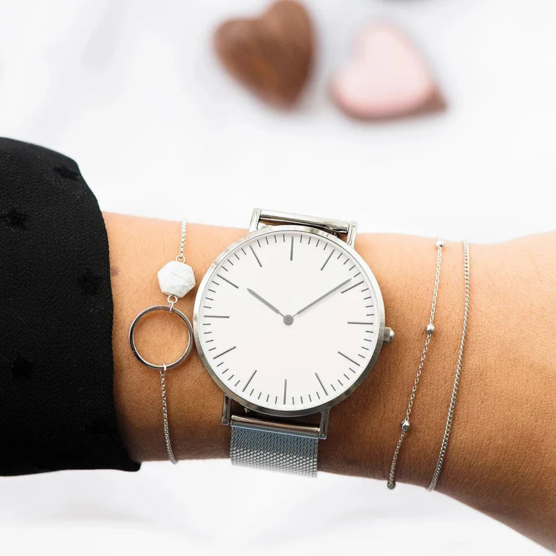 Montre Femme Luxe Or Rose avec Bracelet – Quartz Élégante