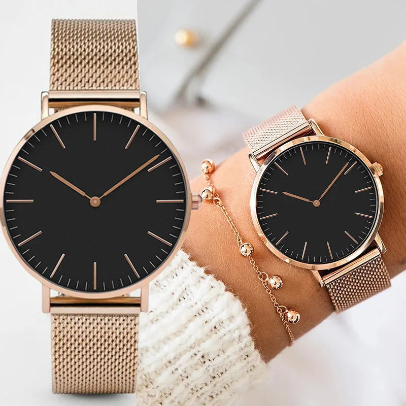 Montre Femme Luxe Or Rose avec Bracelet – Quartz Élégante